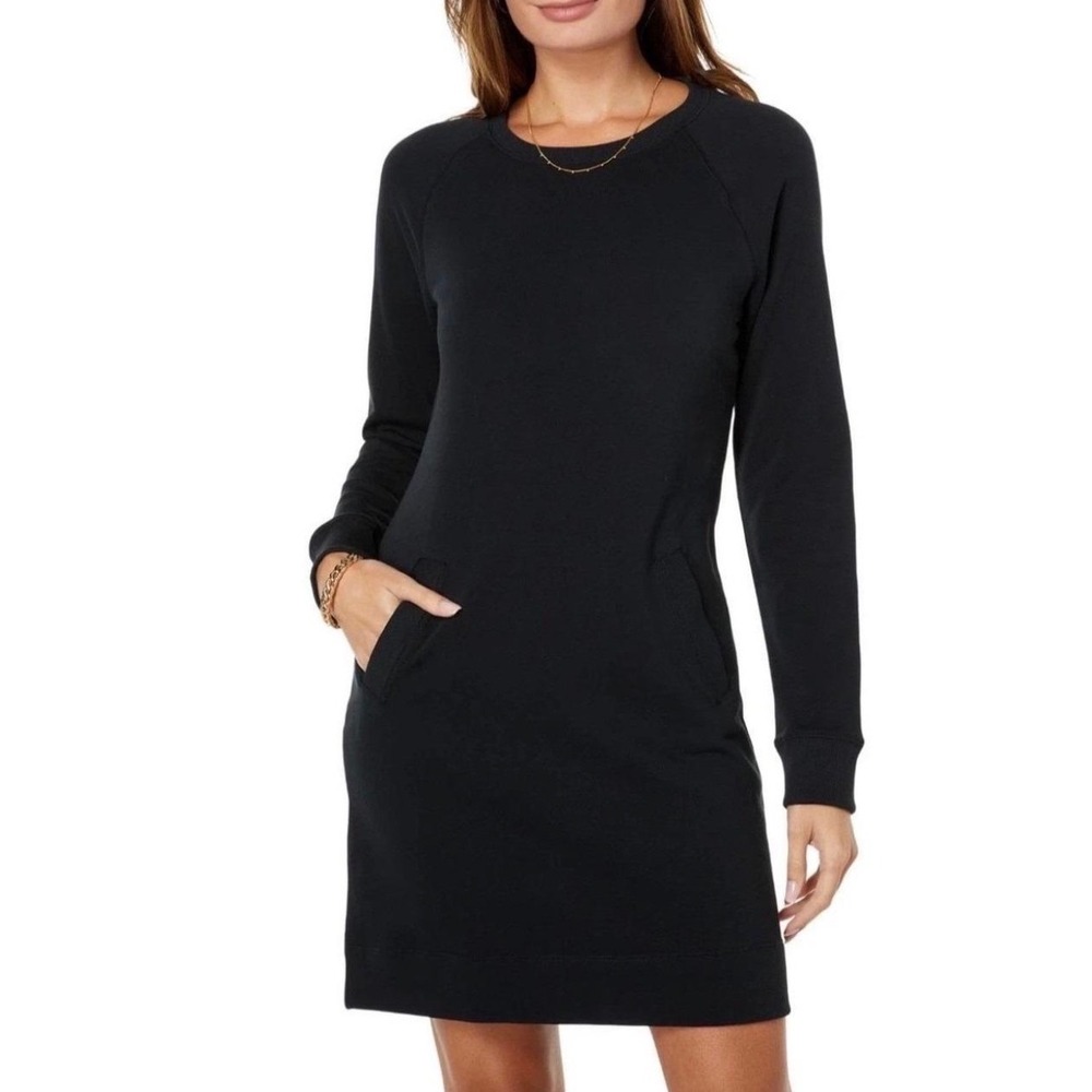 Lilly Pulitzer Womens Black French Terry Sweatshirt Dress Pockets XL
